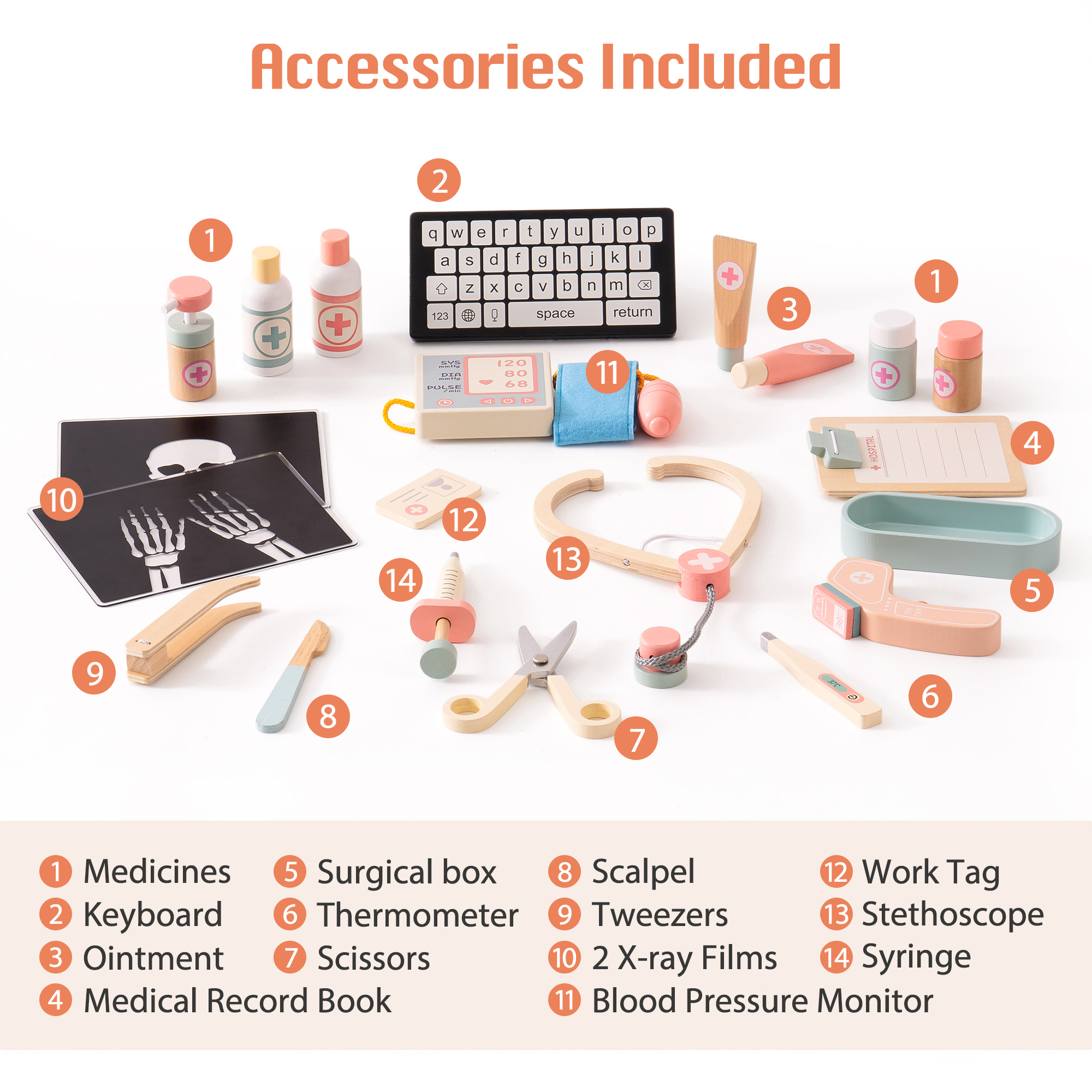 ROBUD Wooden Doctor's Activity Center Toy Set