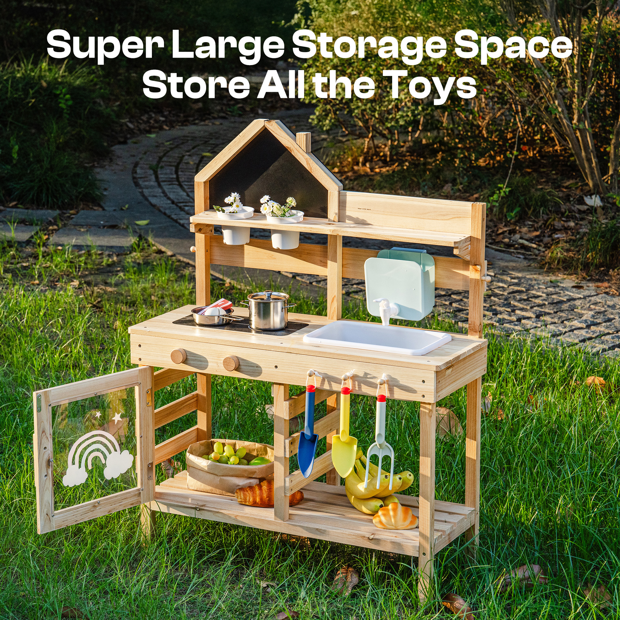 ROBUD Outdoor Mud Kitchen for Kids – Wooden Play Kitchen with Accessories