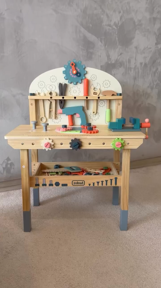 Établi à Outils En Bois Pour Enfants – Avec Marteau, Tournevis, Engrenages… Jeu Créatif 3 Ans+ - 8