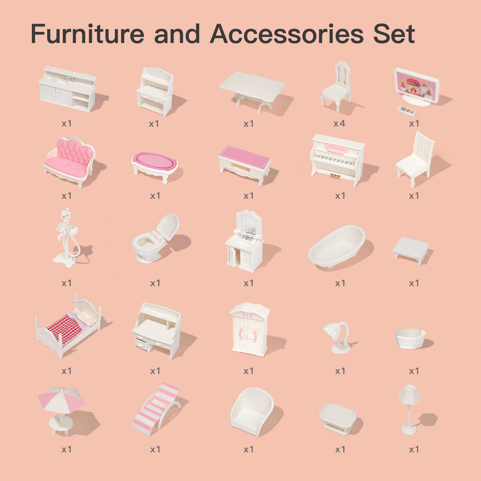 ROBUD Wooden Dollhouse for Kids Girls with Furniture