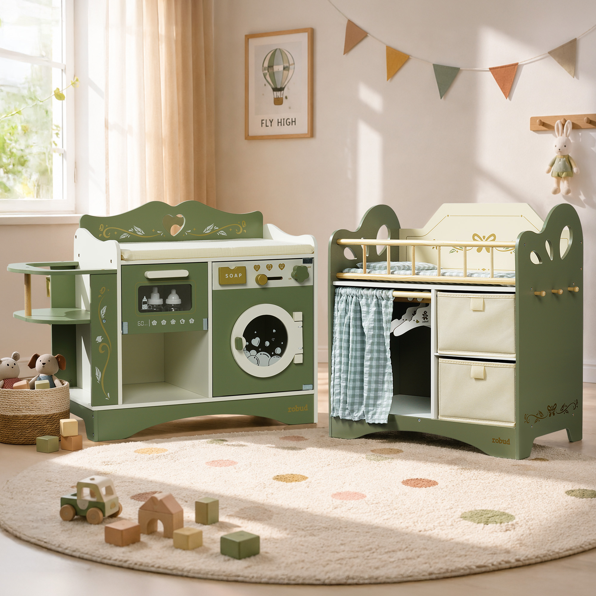 ROBUD 6-in-1 Baby Doll Changing Table - Green