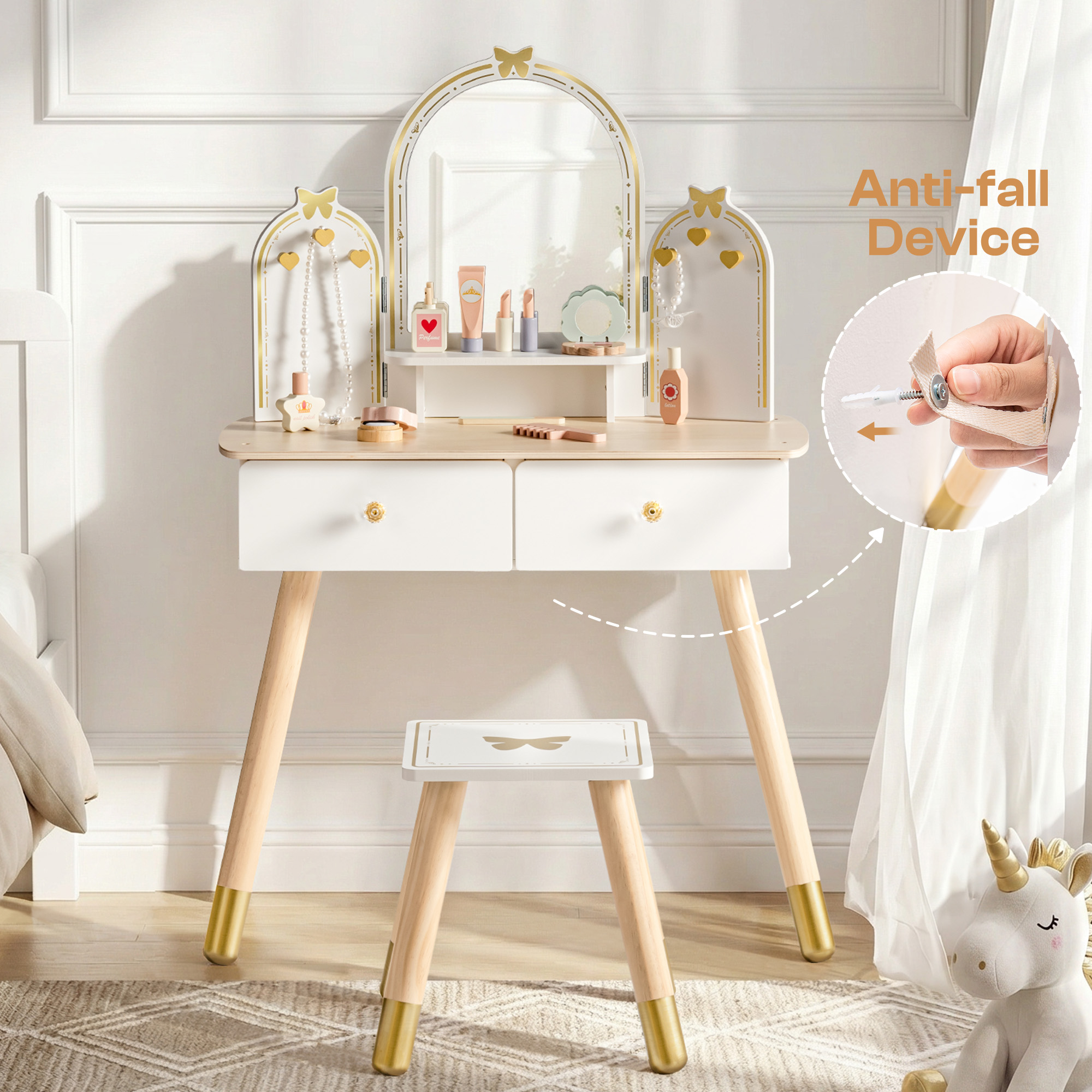 ROBUD Kids Vanity Table and Chair Set - Purple