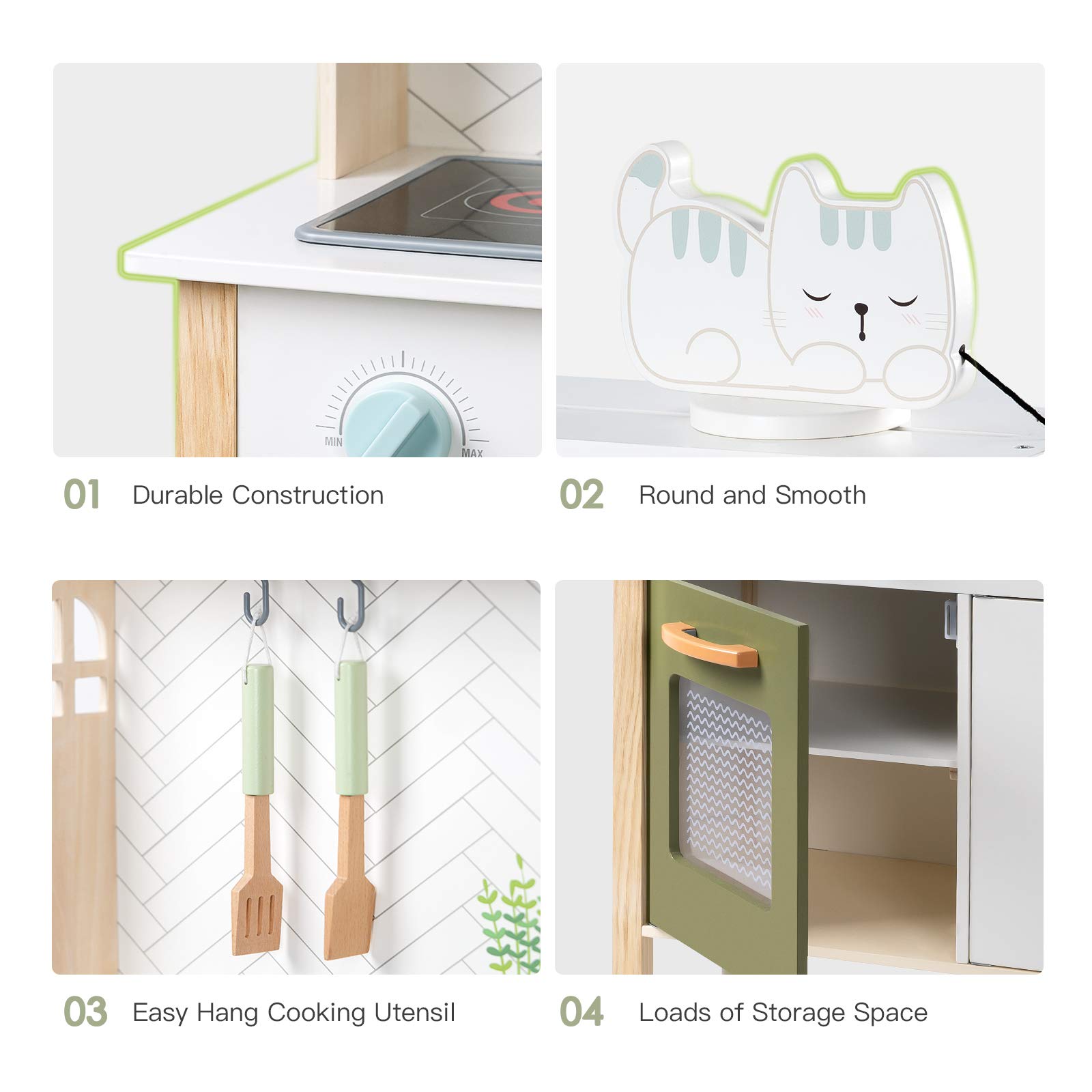 ROBUD Wooden Kids Play Kitchen Set - Cat