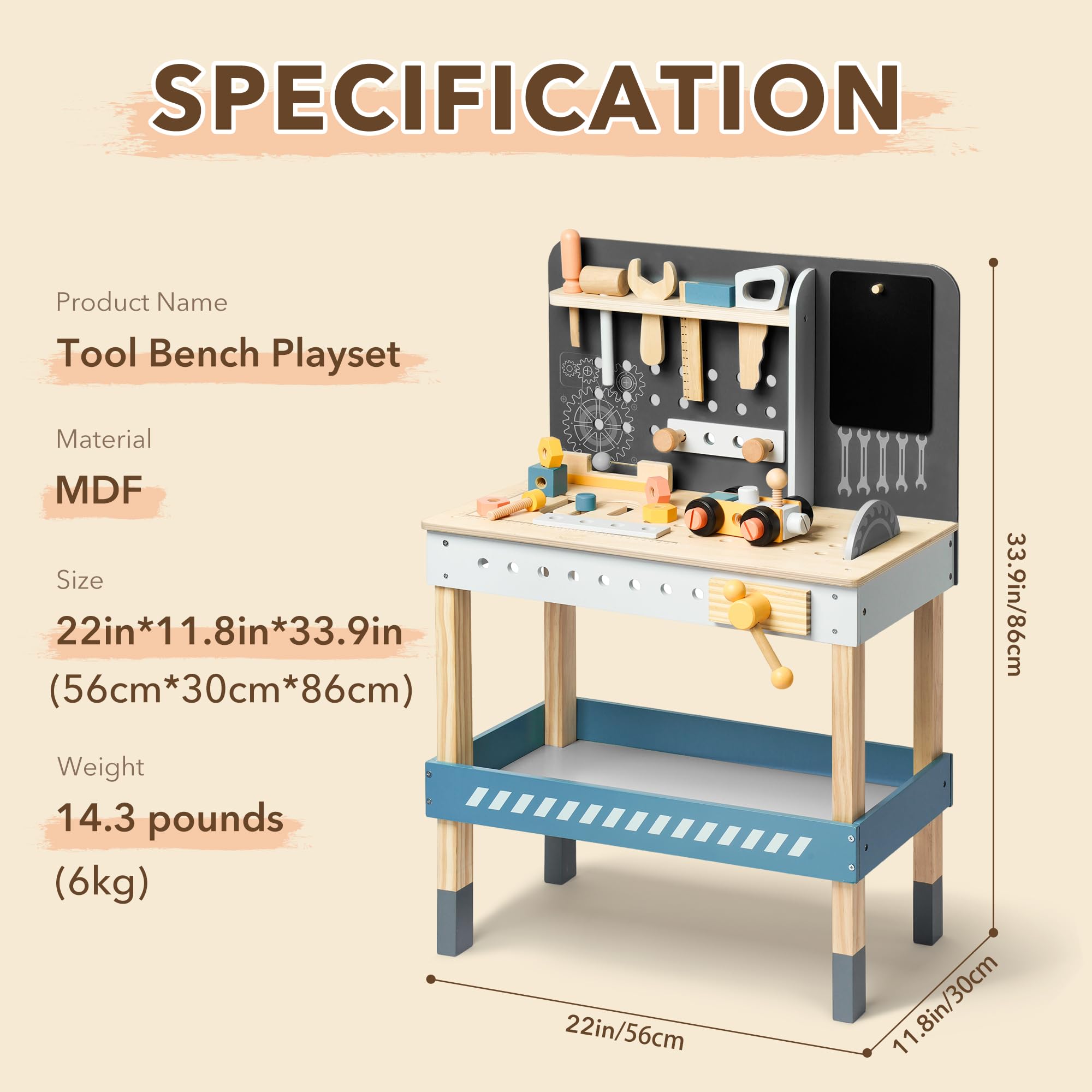Aazon.co: ROBUD Wooden Play Tool Workbench Set For Kids Toddlers