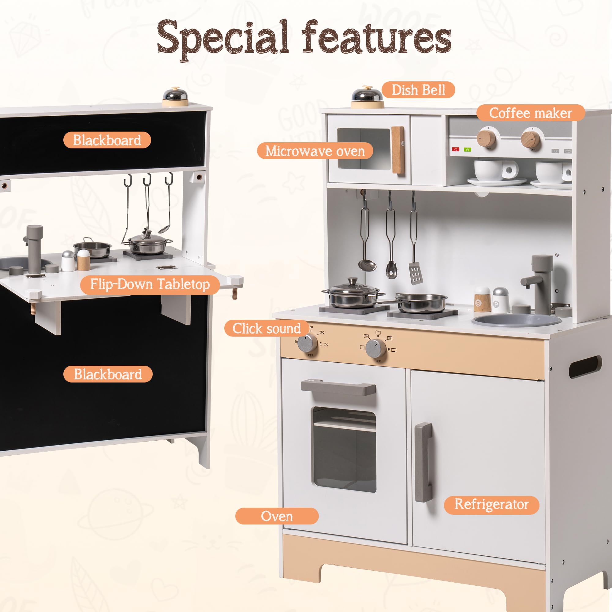 ROBUD Wooden Kids Play Kitchen Set - DIY Stickers