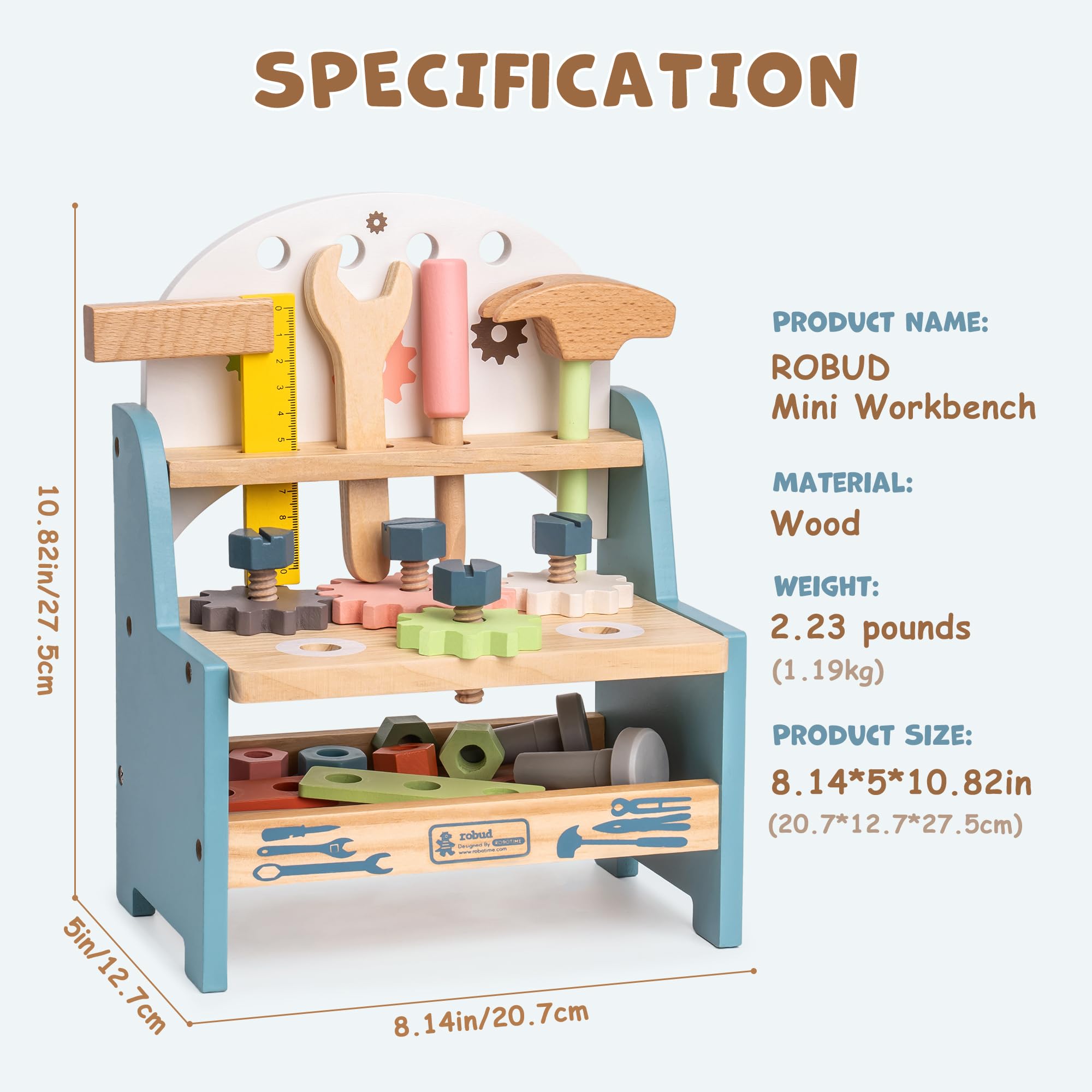ROBUD Mini Wooden Play Tool Workbench Set