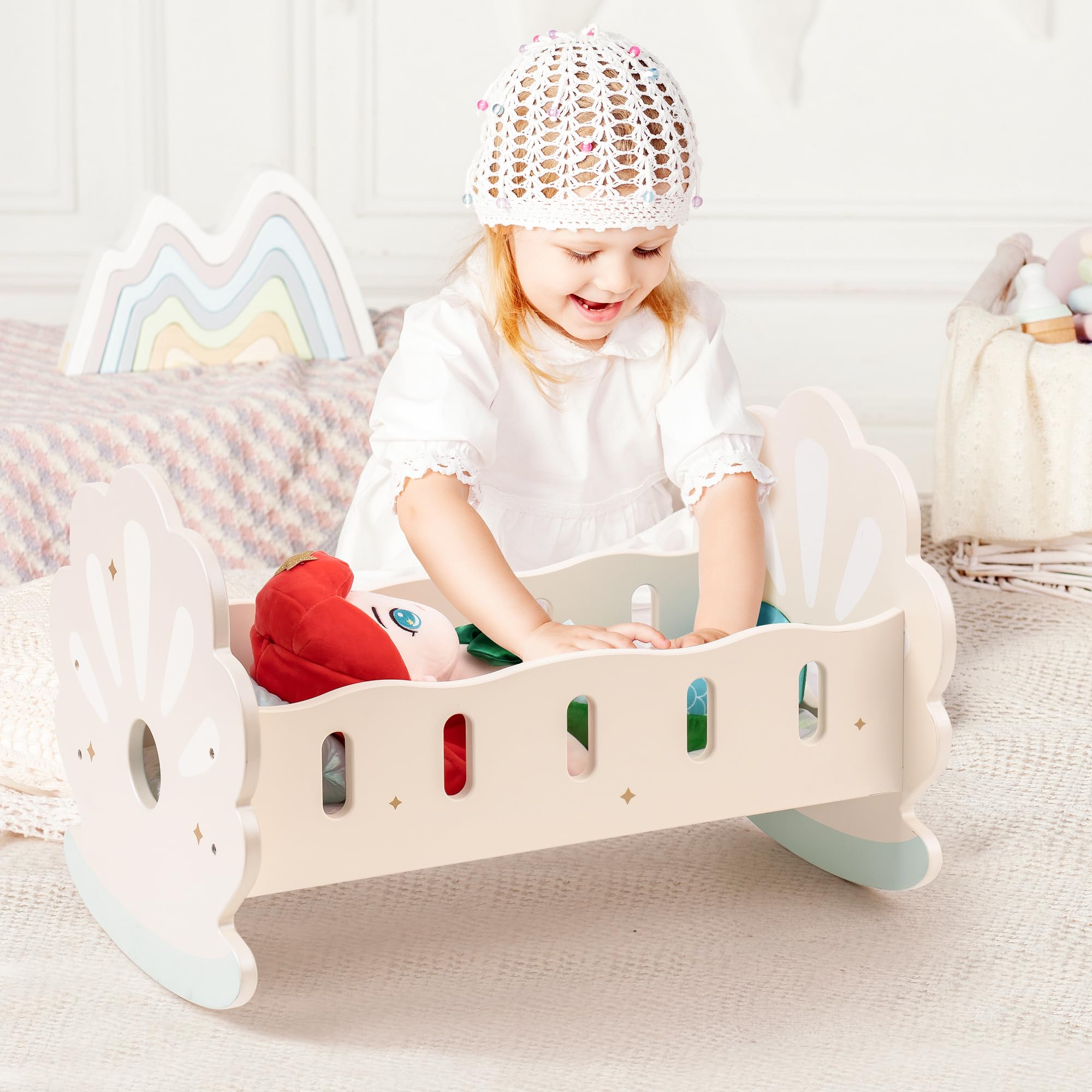 ROBUD Wooden Baby Doll Crib