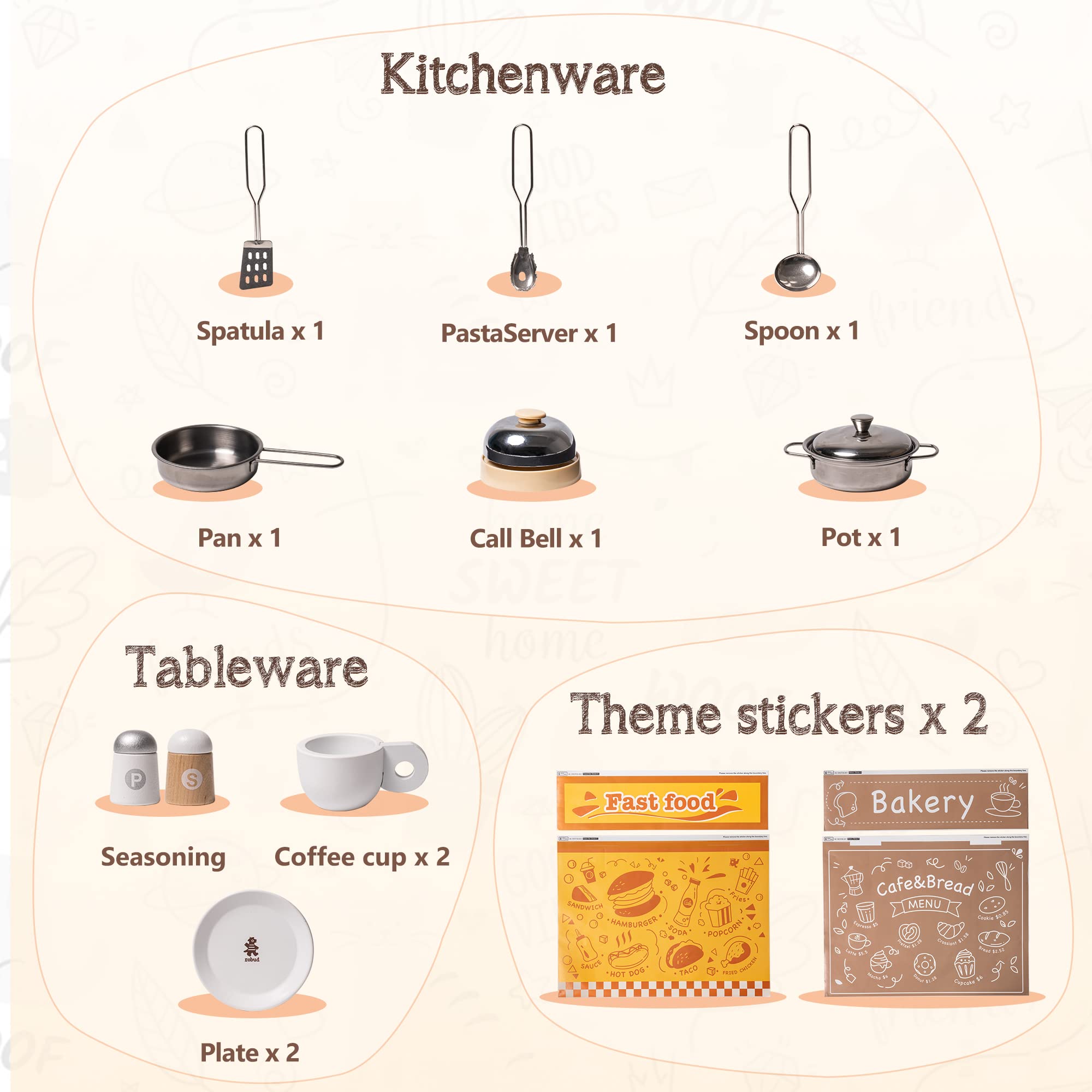 ROBUD Wooden Kids Play Kitchen Set - DIY Stickers