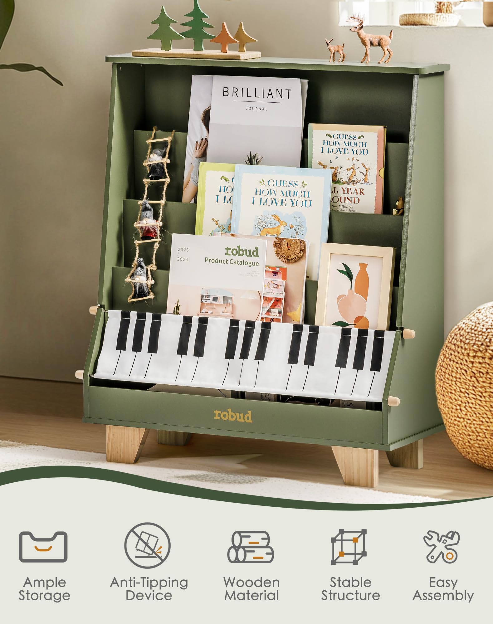 ROBUD Wooden Kids Bookshelf - Piano