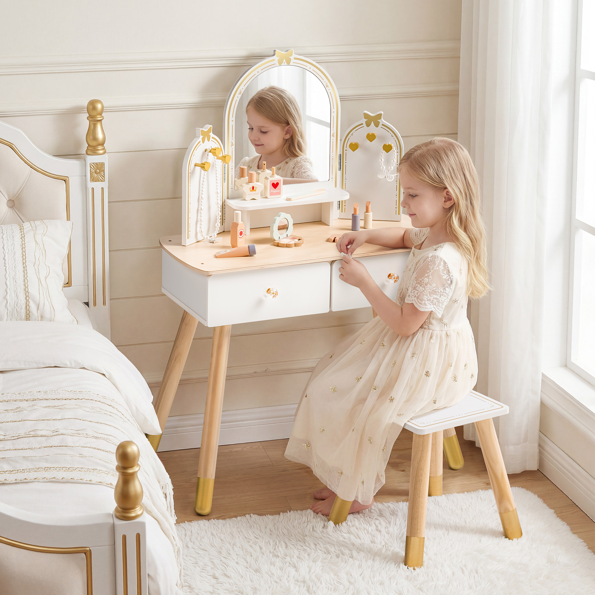 ROBUD Kids Vanity Table and Chair Set - Purple