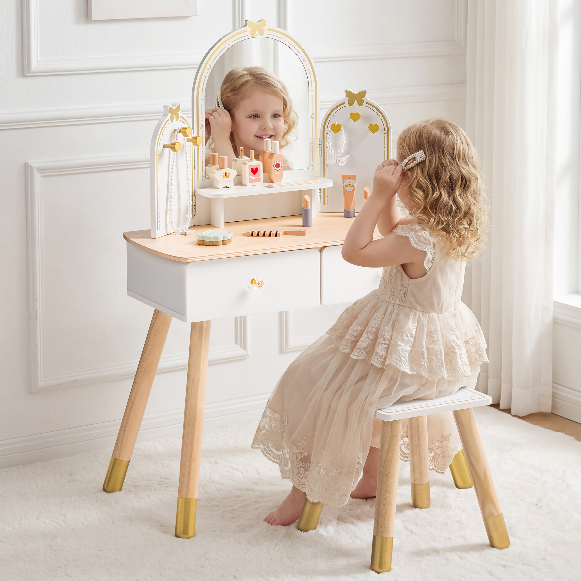 ROBUD Kids Vanity Table and Chair Set - Purple