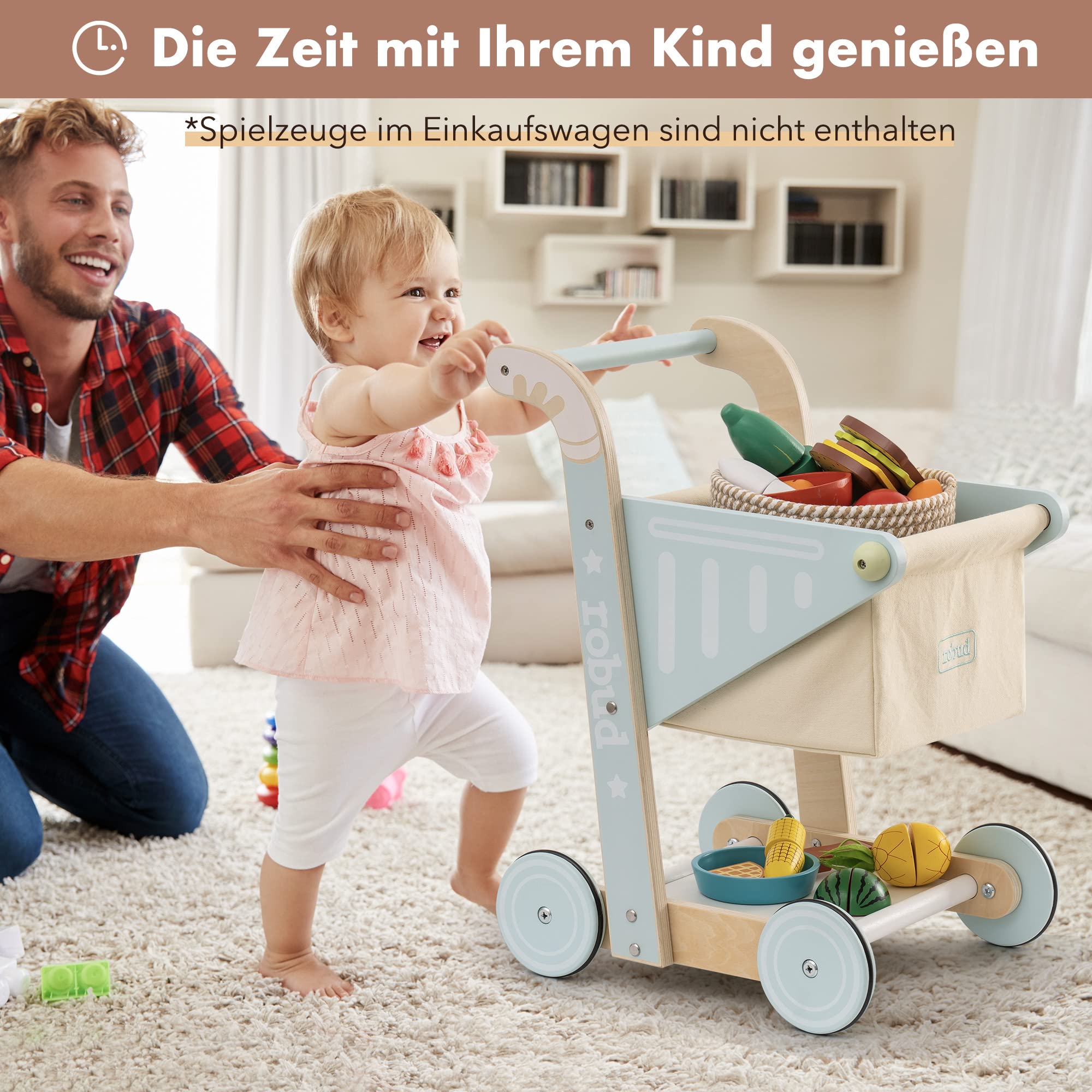 ROBUD Wooden Baby Push Walker - Shopping Cart