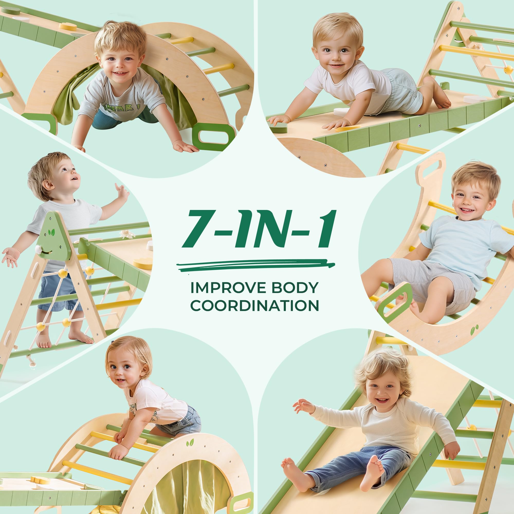 Indoor Climbing Frame For Toddlers, Wooden Baby Gym With Slide, Play Gym Rocker Toys Made Of Wood For Toddler, Rockers Montessori Climbing Frame Age 1-3