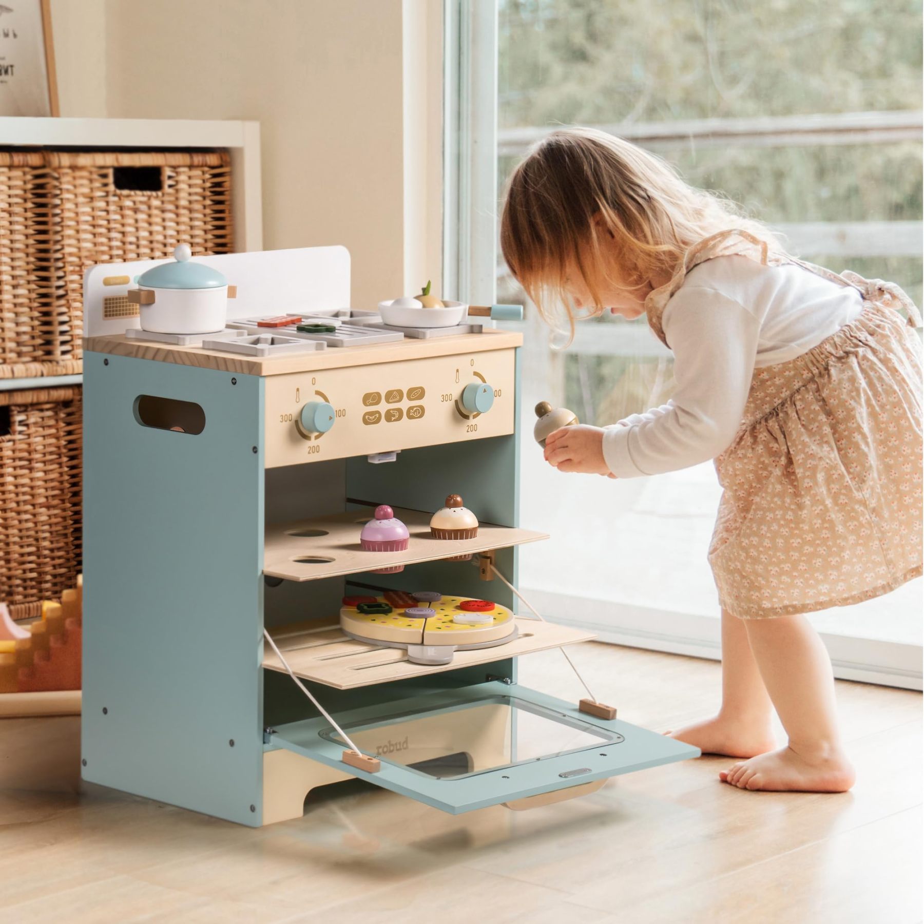 Robud Kitchen ROBUD Wooden Toy Kitchen Oven Playset | Montessori Pretend Play Kitchen ...