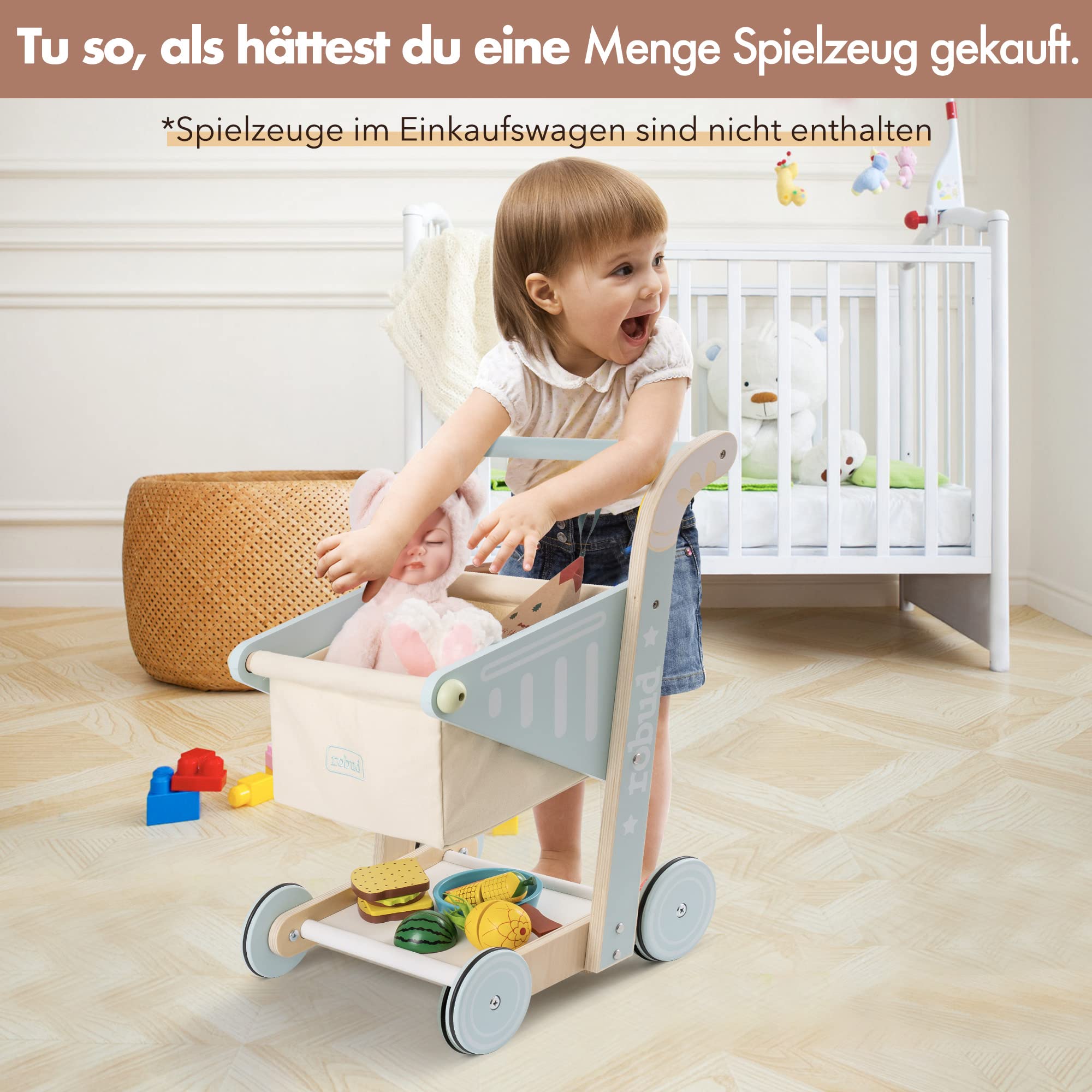 ROBUD Wooden Baby Push Walker - Shopping Cart