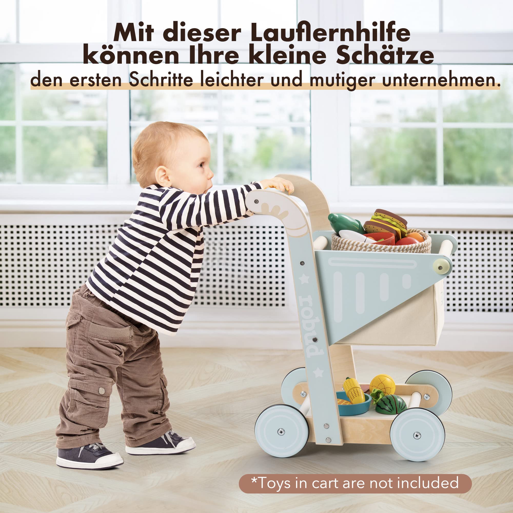 ROBUD Wooden Baby Push Walker - Shopping Cart