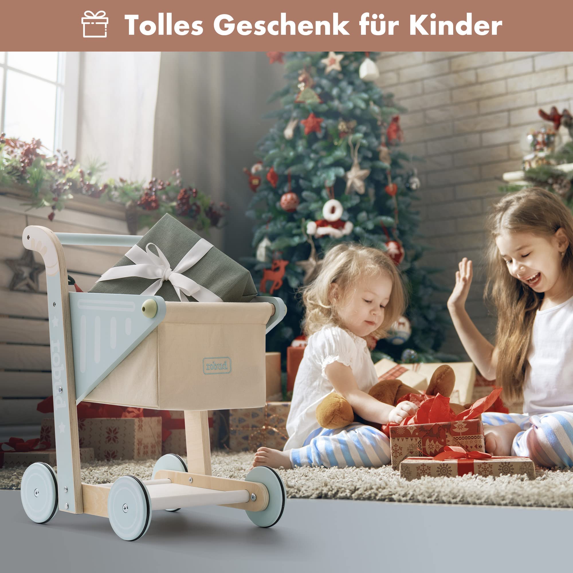 ROBUD Wooden Baby Push Walker - Shopping Cart