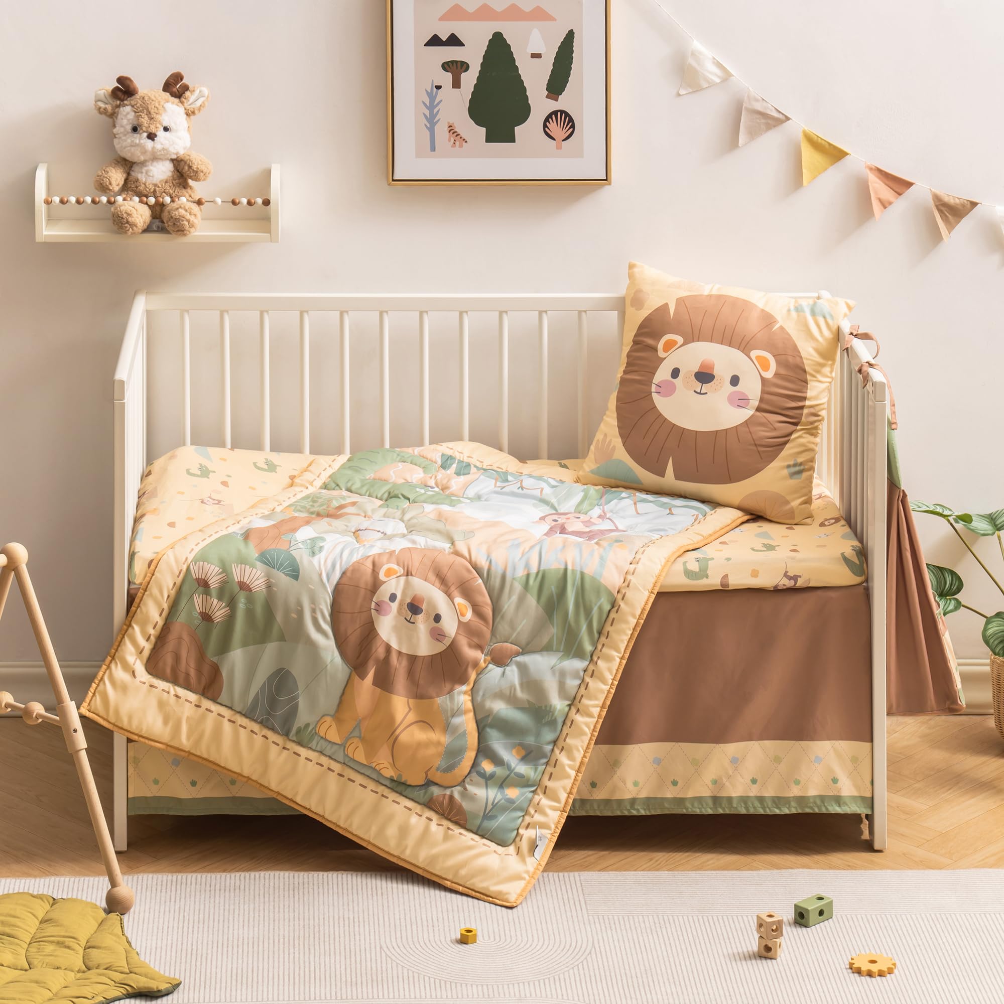 ROBUD Bedding Set for Baby 5 Piece Baby Bedding Set for Boys Girls Standard Size Soft Baby Bedding Set Jungle Animals Style