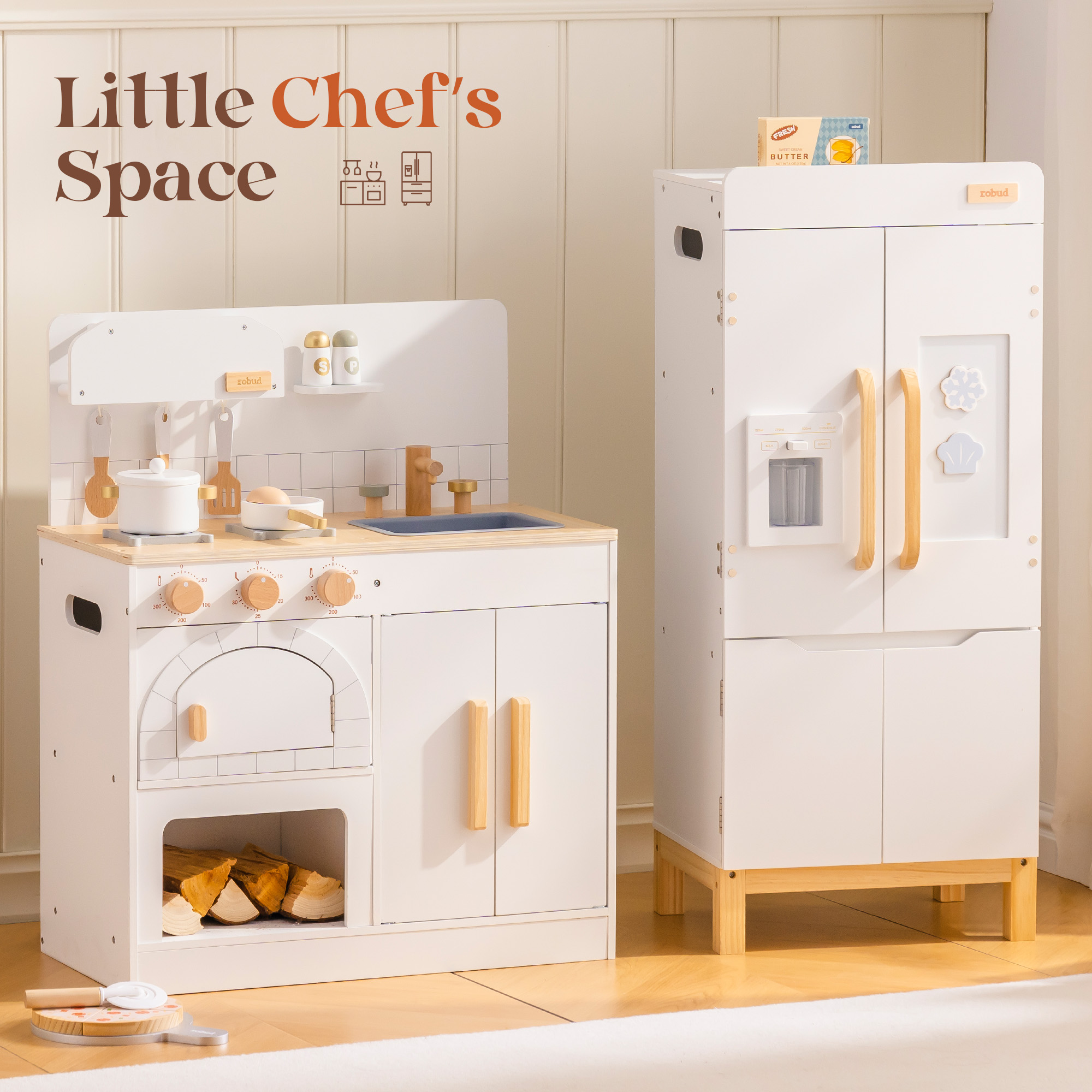 ROBUD Wooden Kids Play Kitchen with Pizza Oven