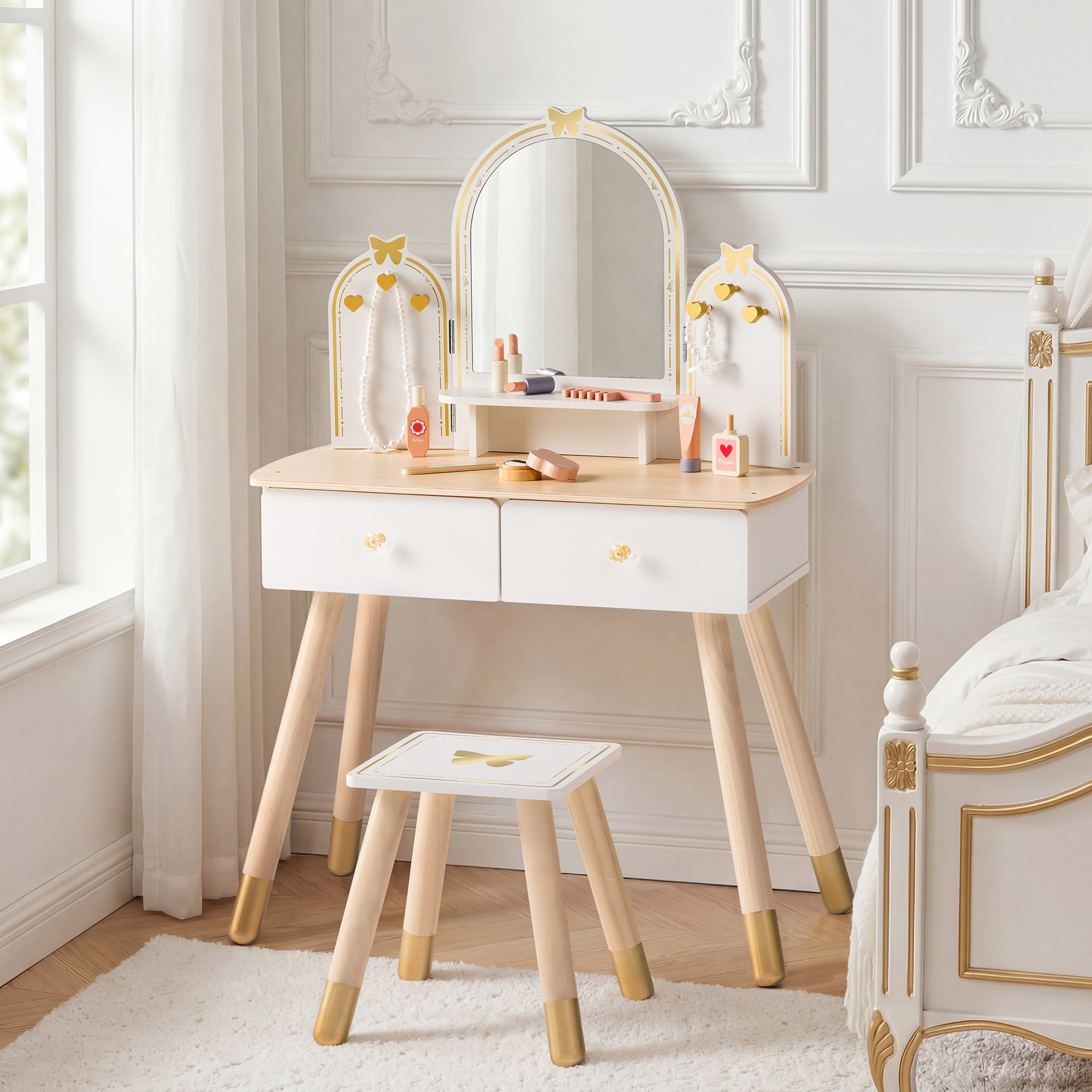 ROBUD Kids Vanity Table and Chair Set - Purple