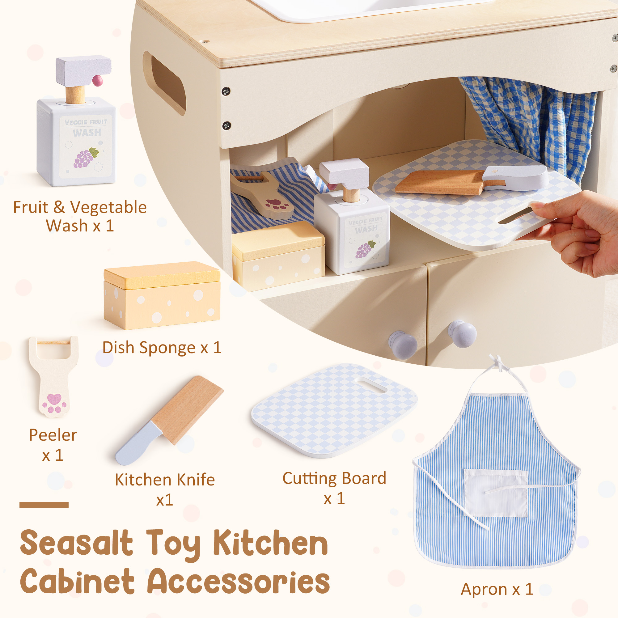 ROBUD Toy Kitchen Cabinet with Realistic Sink and Faucet