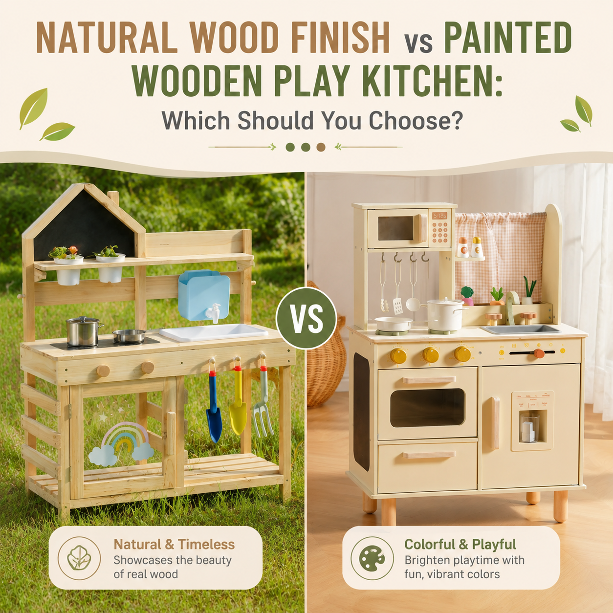 Natural Wood Finish vs Painted Wooden Play Kitchen