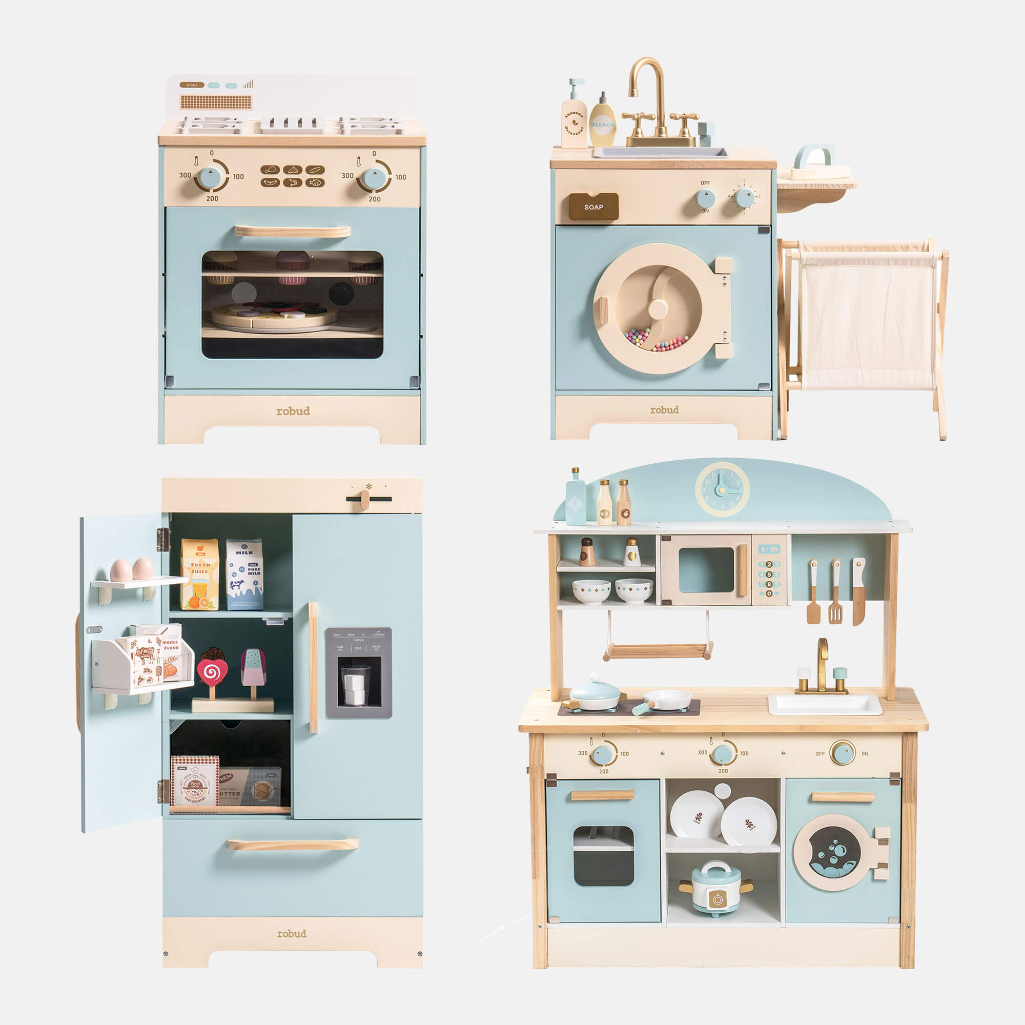 Robud Wooden Kids Kitchen PlaySet Seris - Green and Gold