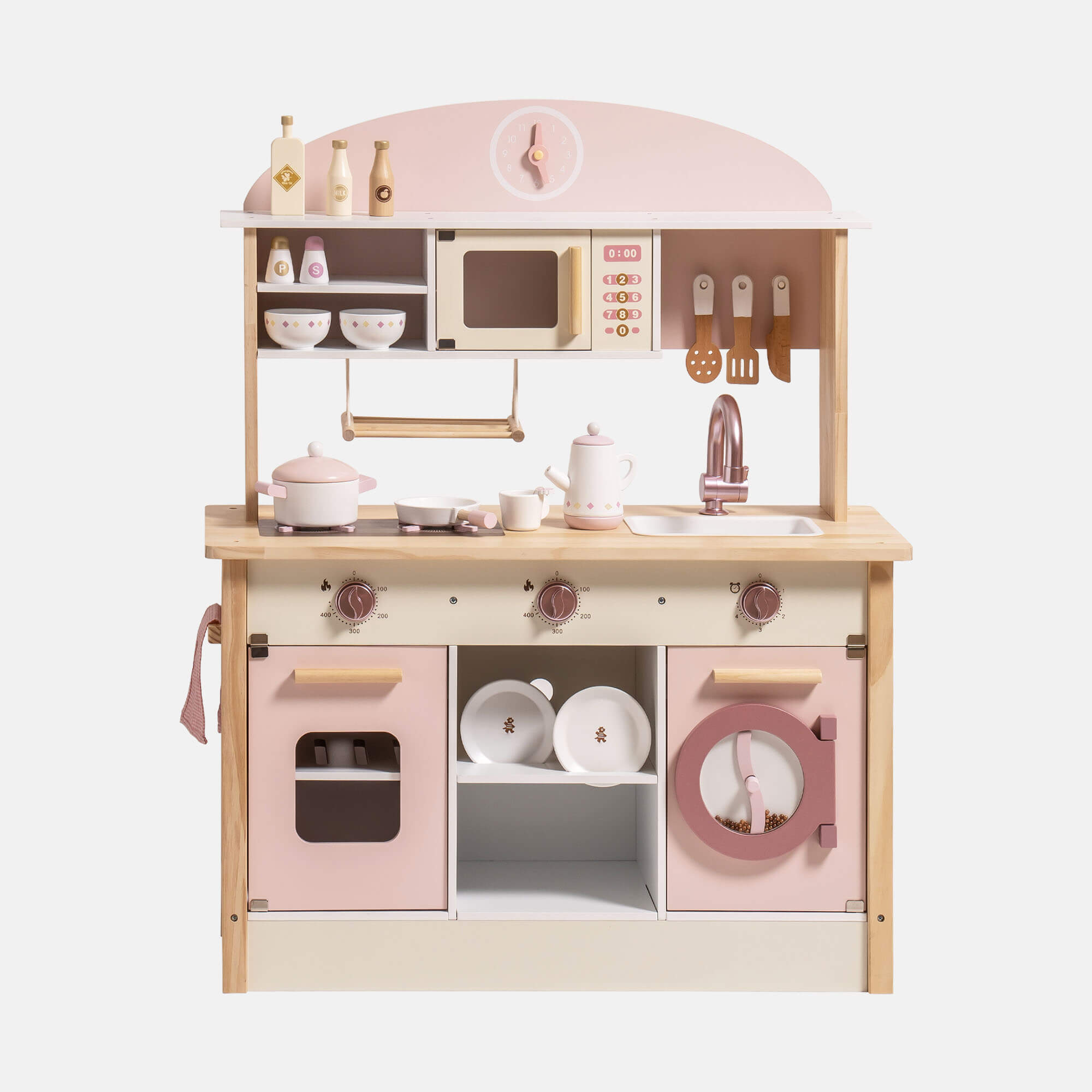 ROBUD Wooden Play Kitchen for Kids Toddlers with Realistic Accessories Toy Kitchen Playset with Plenty of Play Features