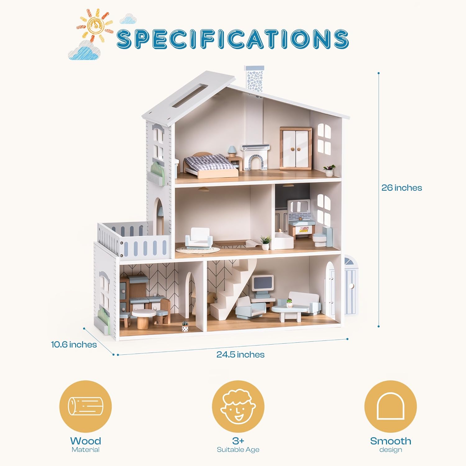 Maison De Poupée En Bois Style Bohème ROBUD - Jouet Pour Enfants à Partir De 3 Ans - Design Coloré Et Mignon - 10