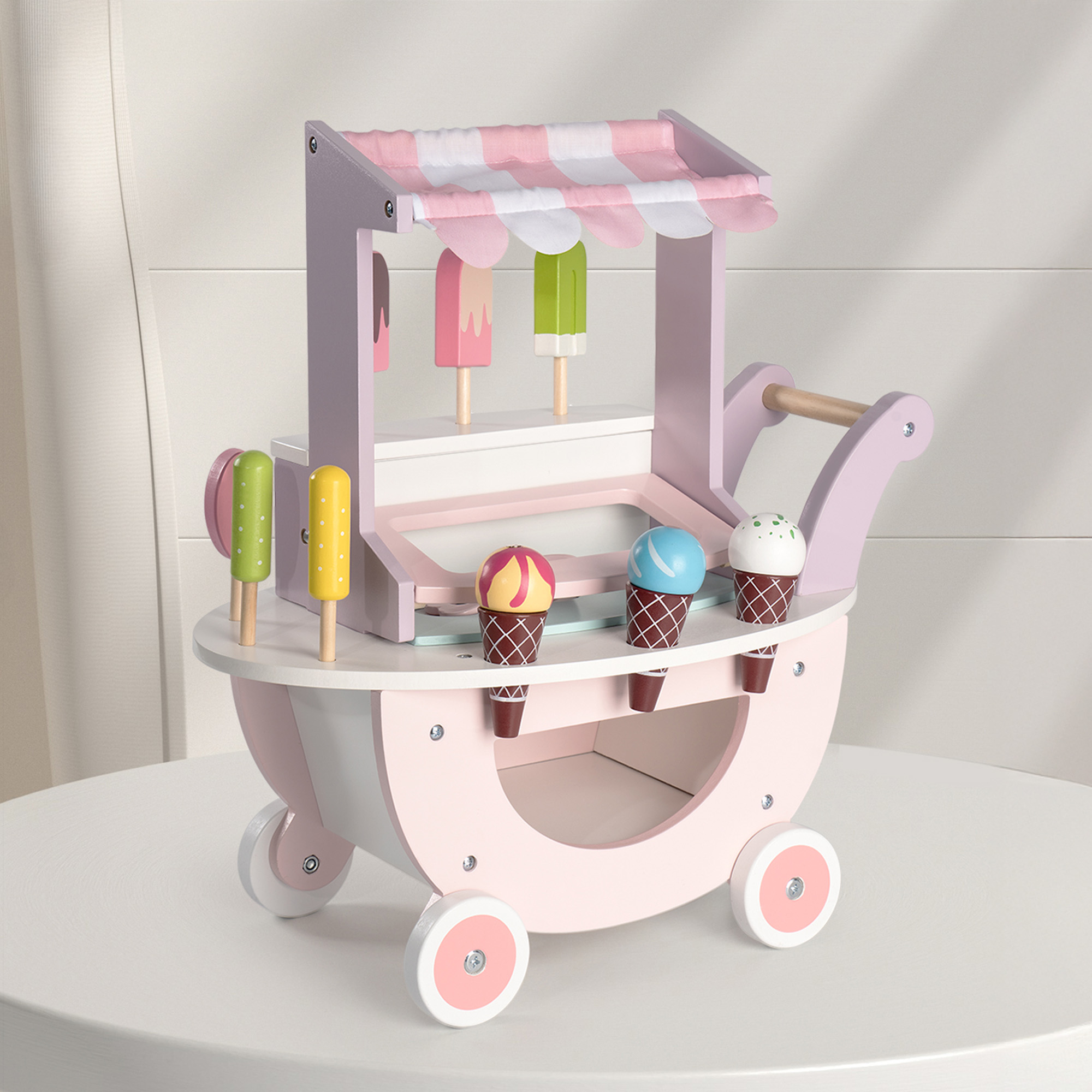 ROBUD Pink Wooden Ice Cream Cart Walker