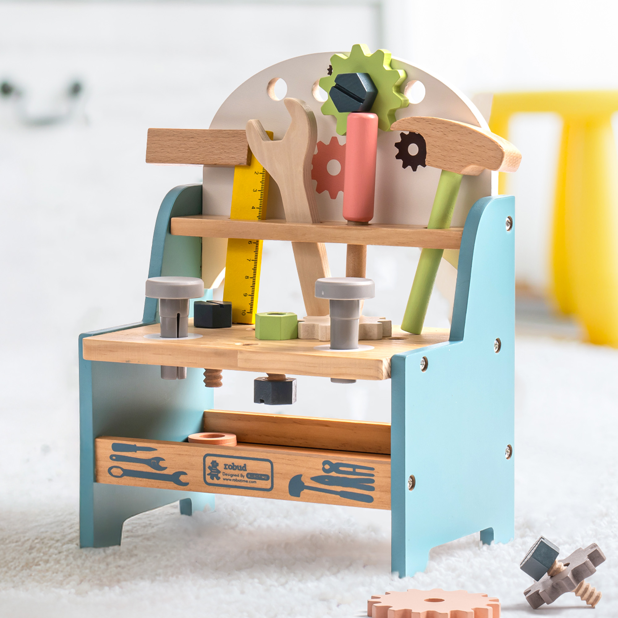 ROBUD Mini Wooden Play Tool Workbench Set