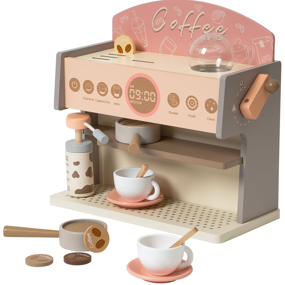 ROBUD Coffee Maker Wooden Espresso Machine Playset