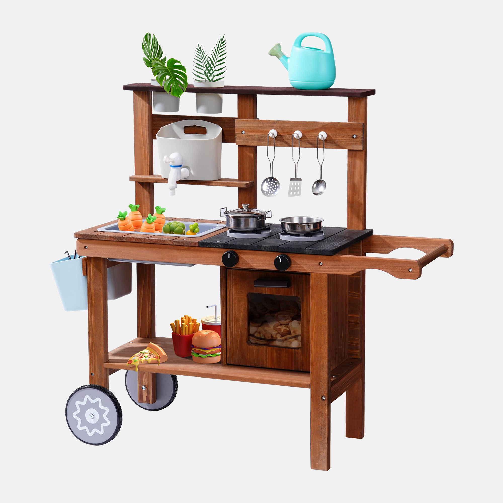 ROBUD Wooden Outdoor Kitchen Playset with Wheels - Mud
