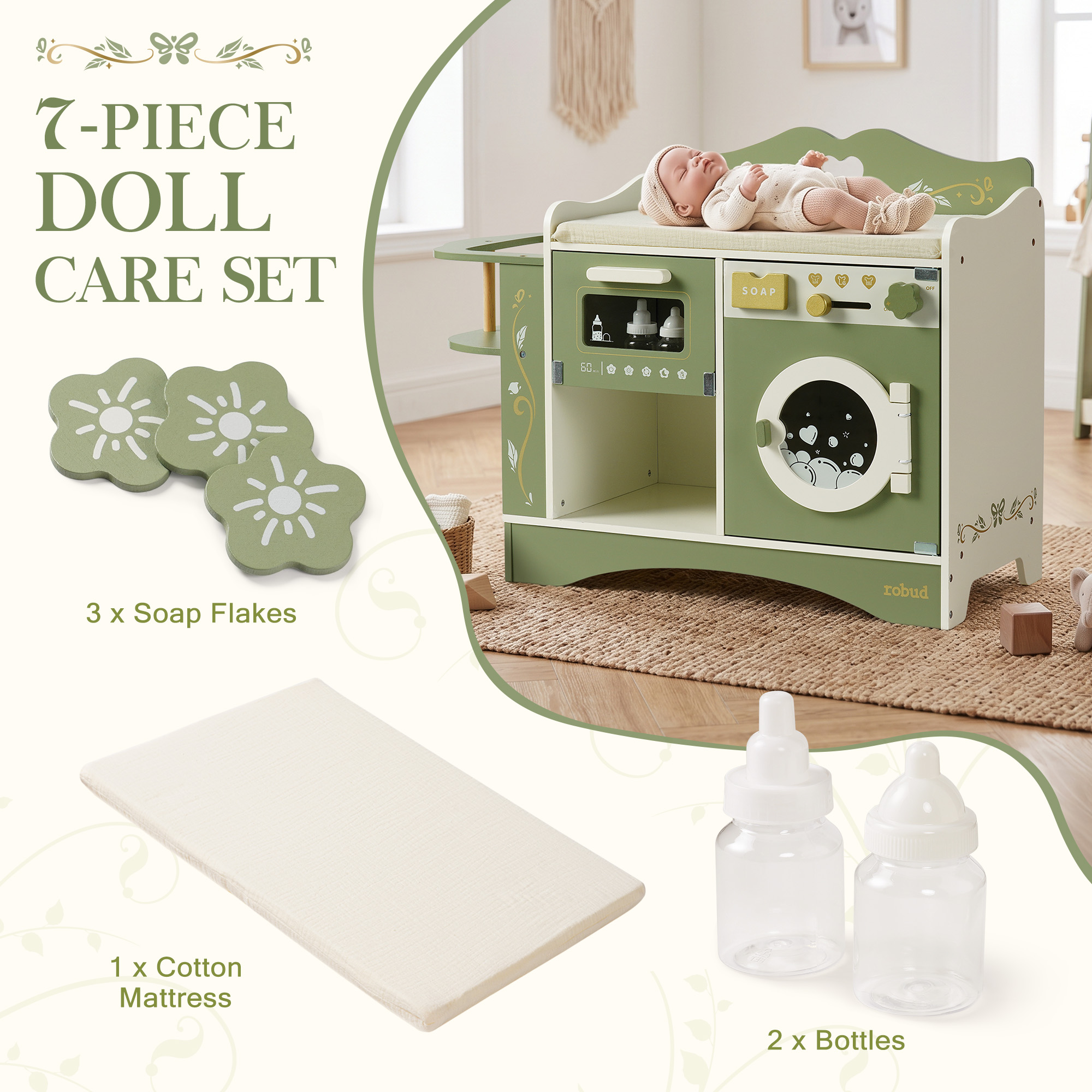 ROBUD 6-in-1 Baby Doll Changing Table - Green