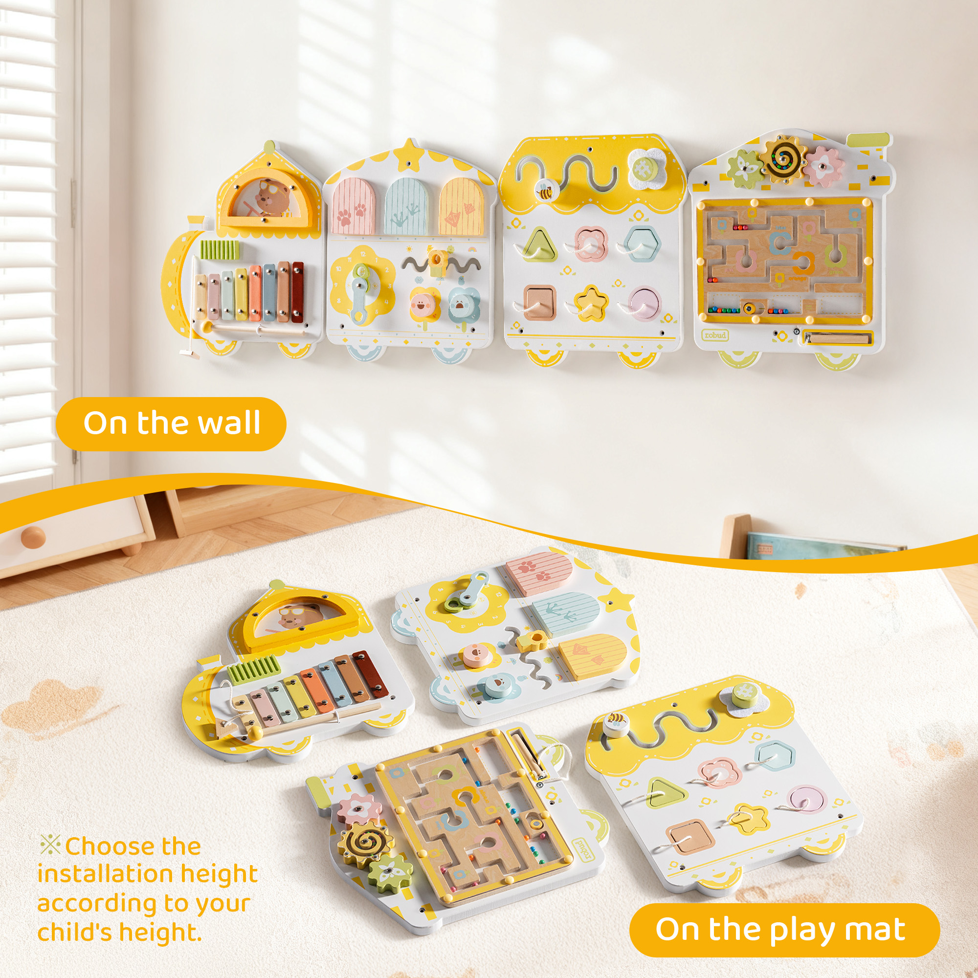 ROBUD Wooden Spring Train Busy Board