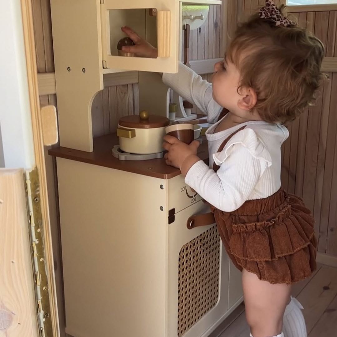 ROBUD Wooden Kids Play Kitchen Set - Mocha Montessori