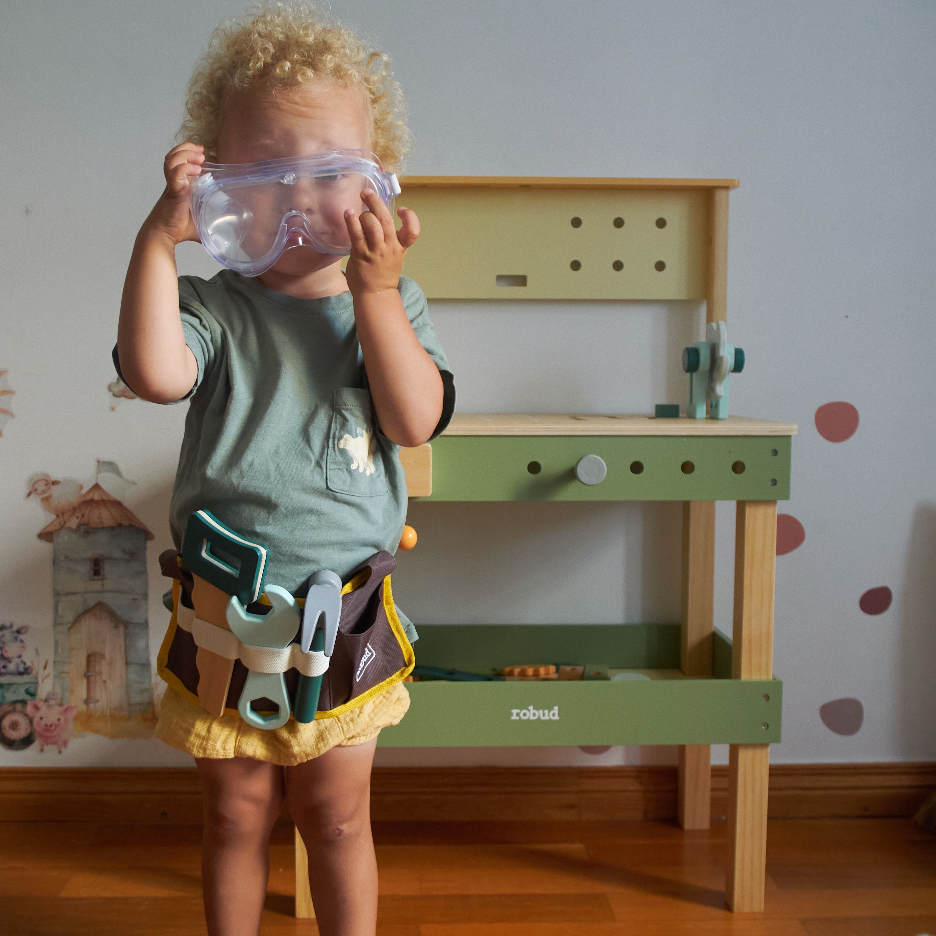 ROBUD Wooden Kids Tool Bench - Avocado Green