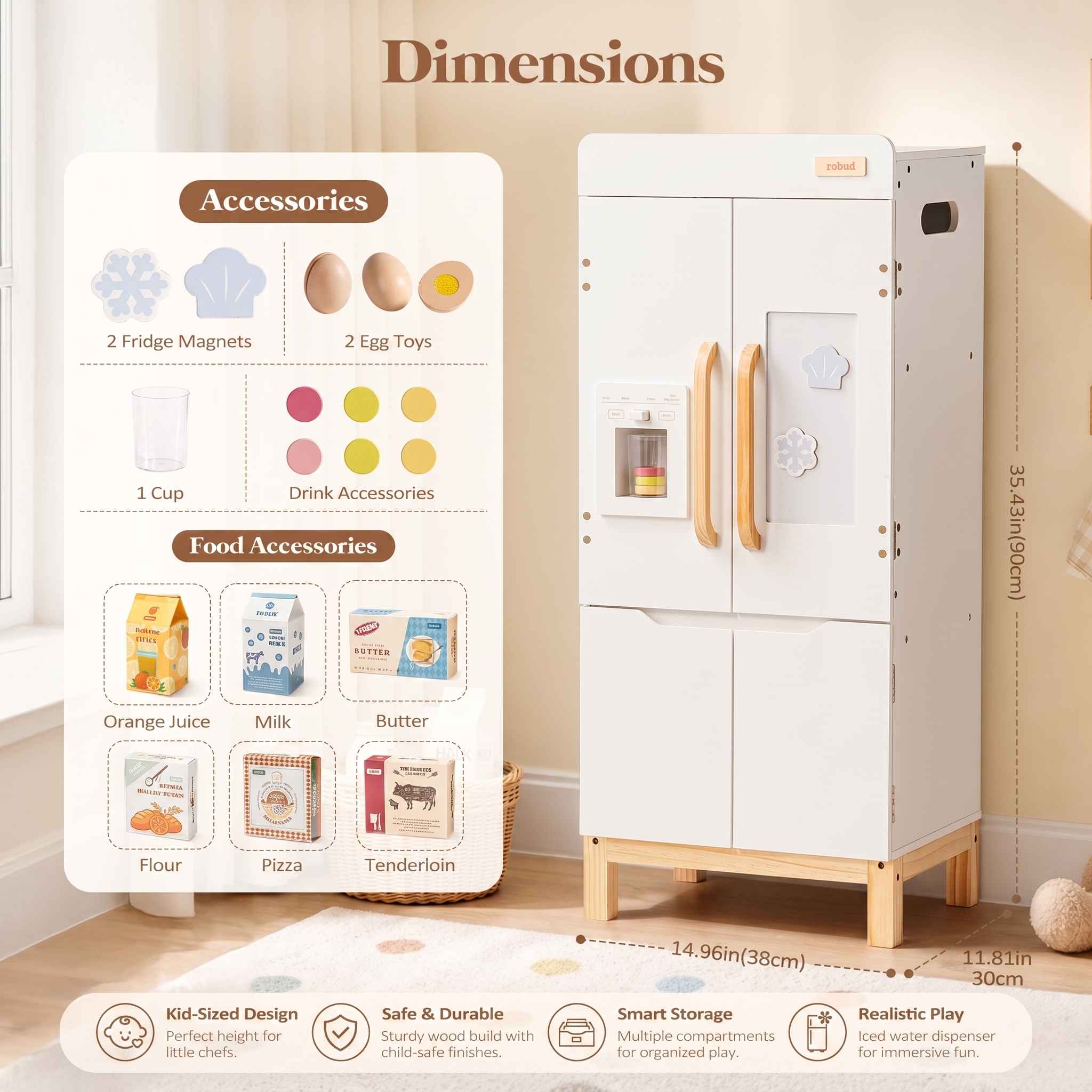 ROBUD Wooden Refrigerator with Beverage Machine & Storage