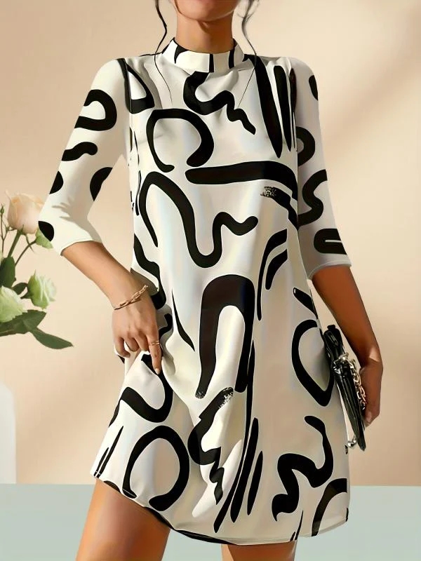 Abstract Print 3/4 Sleeve Dress