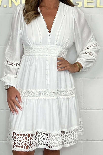 V-neck lace cotton dress
