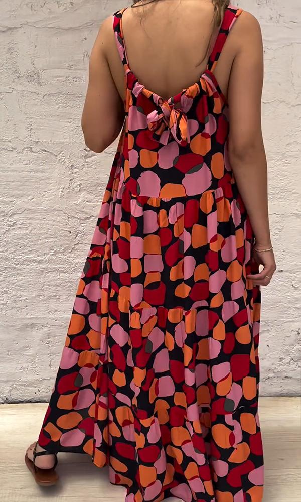 Women's Loose Colour Block Print Patchwork Sleeveless Maxi Dress