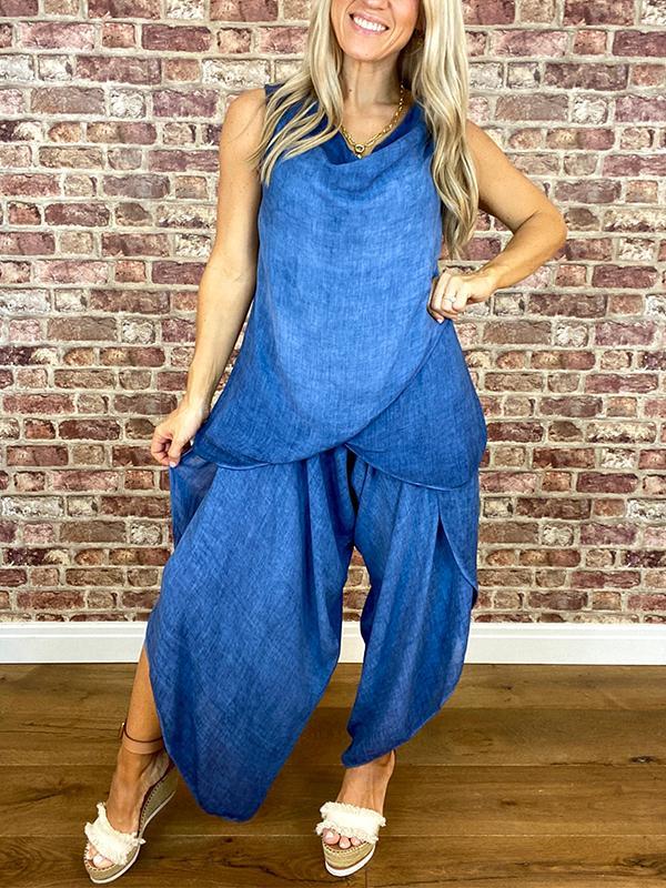 Casual V-Neck Sleeveless Two Piece Suit