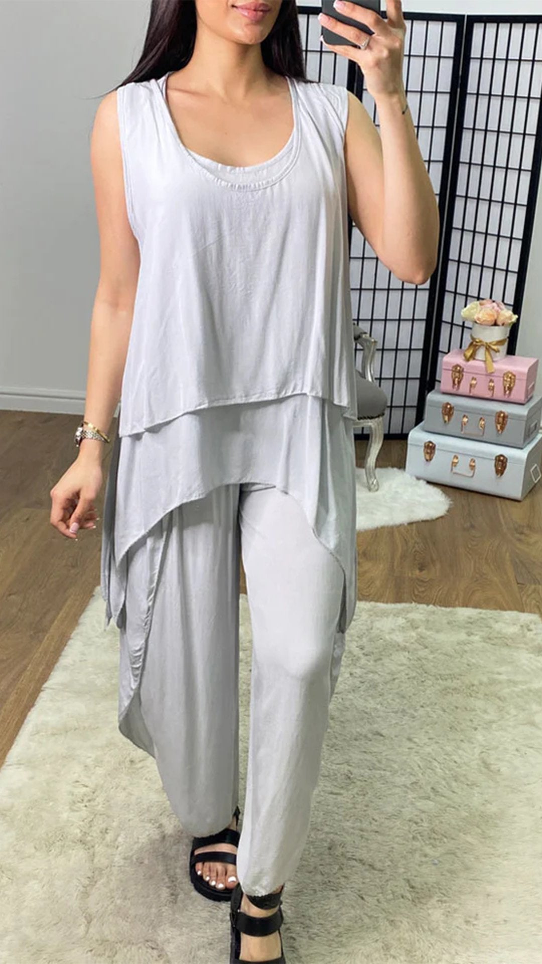 Casual V-neck Sleeveless Two-piece Suit