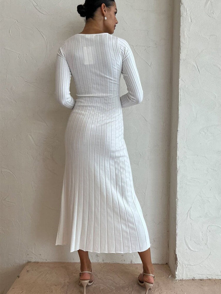 Knit Cut Out Long Sleeve Split Midi Dress
