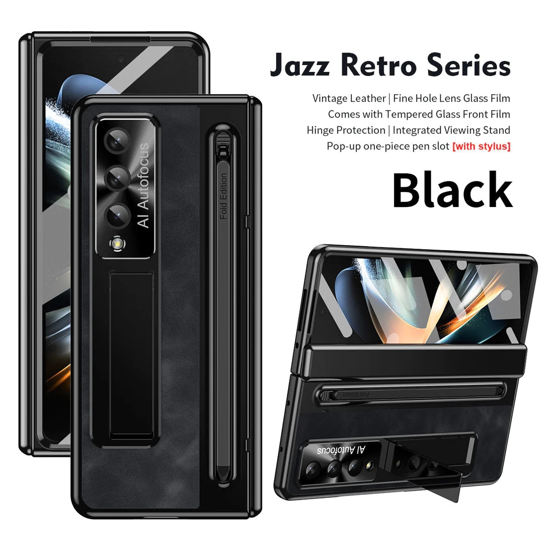Husă pentru telefon din piele anti-cădere în stil retro Jazz - Seria Galaxy Z Fold