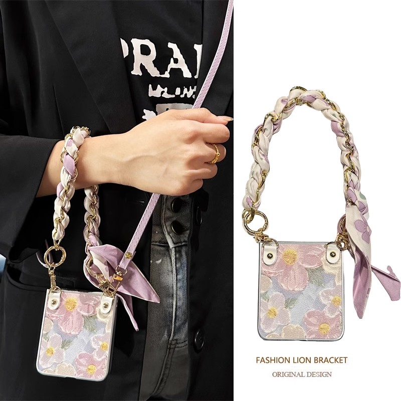 Υψηλής ποιότητας δερμάτινη θήκη τηλεφώνου με ελαιογραφία μωβ λουλούδι