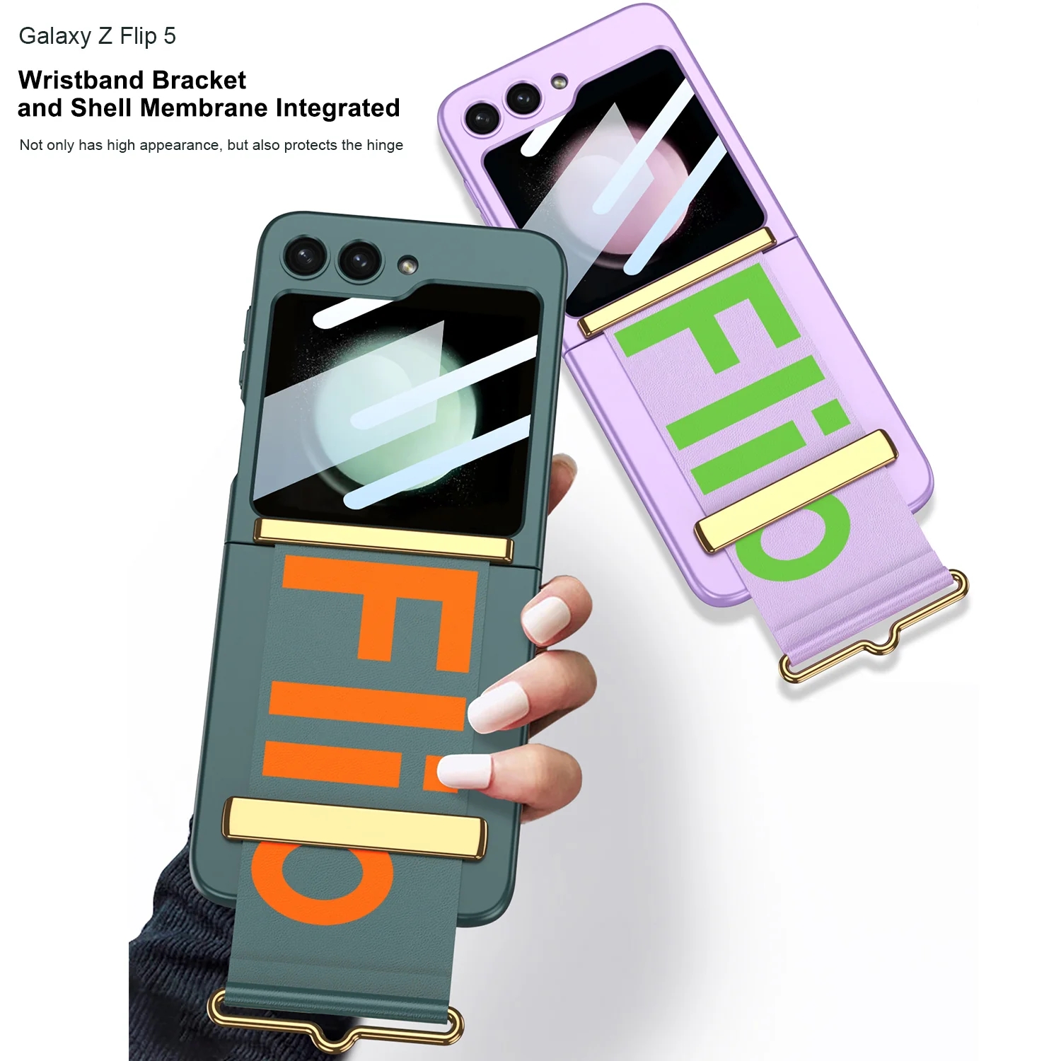 Husă de lux pentru telefon cu curea anti-cădere cu folie de protecție frontală pentru Samsung Galaxy Z Flip5 Flip4 Flip3