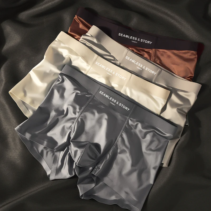 (3 τεμ.)Elegant Silk Ανδρικά Εσώρουχα Ice Silk από Mulberry Silk Αντιμικροβιακά Ανδρικά Μποξεράκια