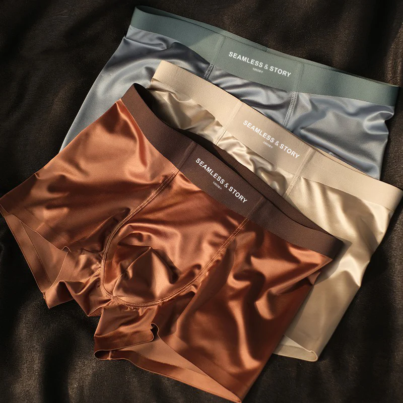 (3 τεμ.)Elegant Silk Ανδρικά Εσώρουχα Ice Silk από Mulberry Silk Αντιμικροβιακά Ανδρικά Μποξεράκια