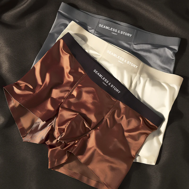 (3 τεμ.)Elegant Silk Ανδρικά Εσώρουχα Ice Silk από Mulberry Silk Αντιμικροβιακά Ανδρικά Μποξεράκια